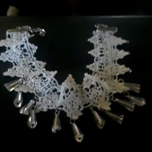 Brand New White Lace Choker w/ Rhinestones hanging